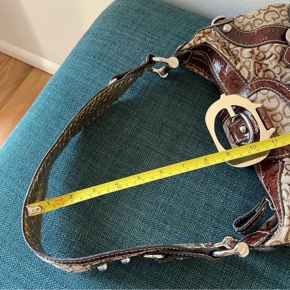 Guess Brown & Tan Shoulder Bag Y2K Linen Handbag - Picture 12 of 15